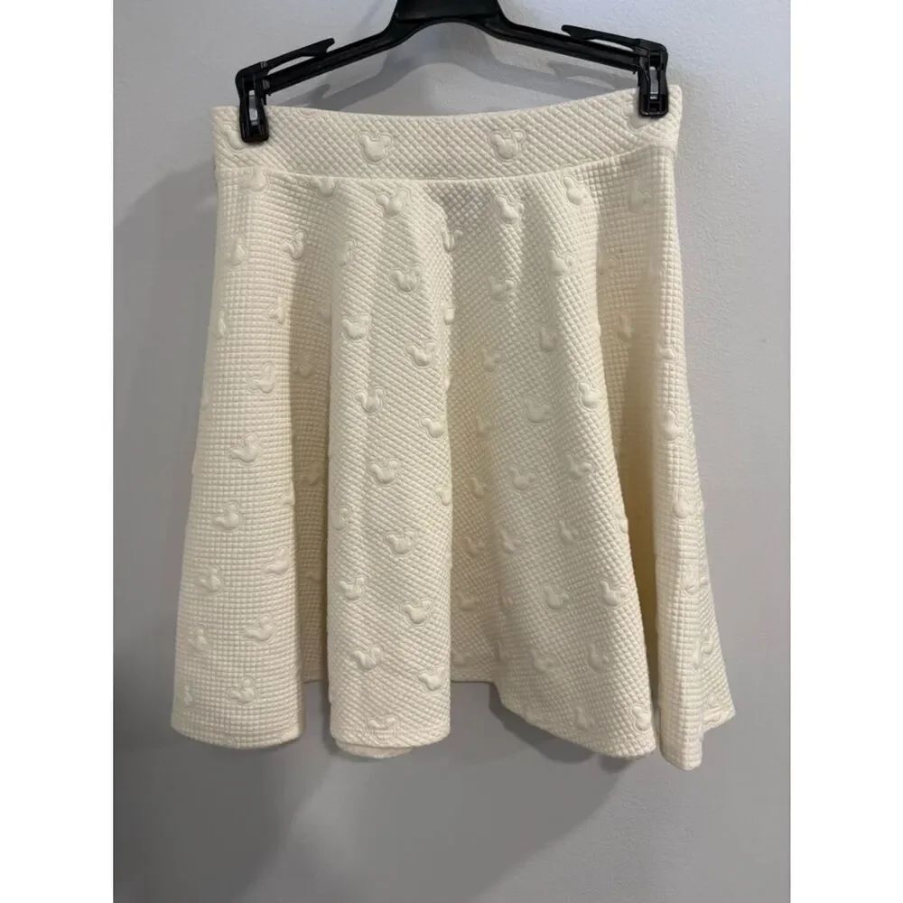 Disney LC Lauren Conrad Cream Textured Circle Skirt with Mouse Motif